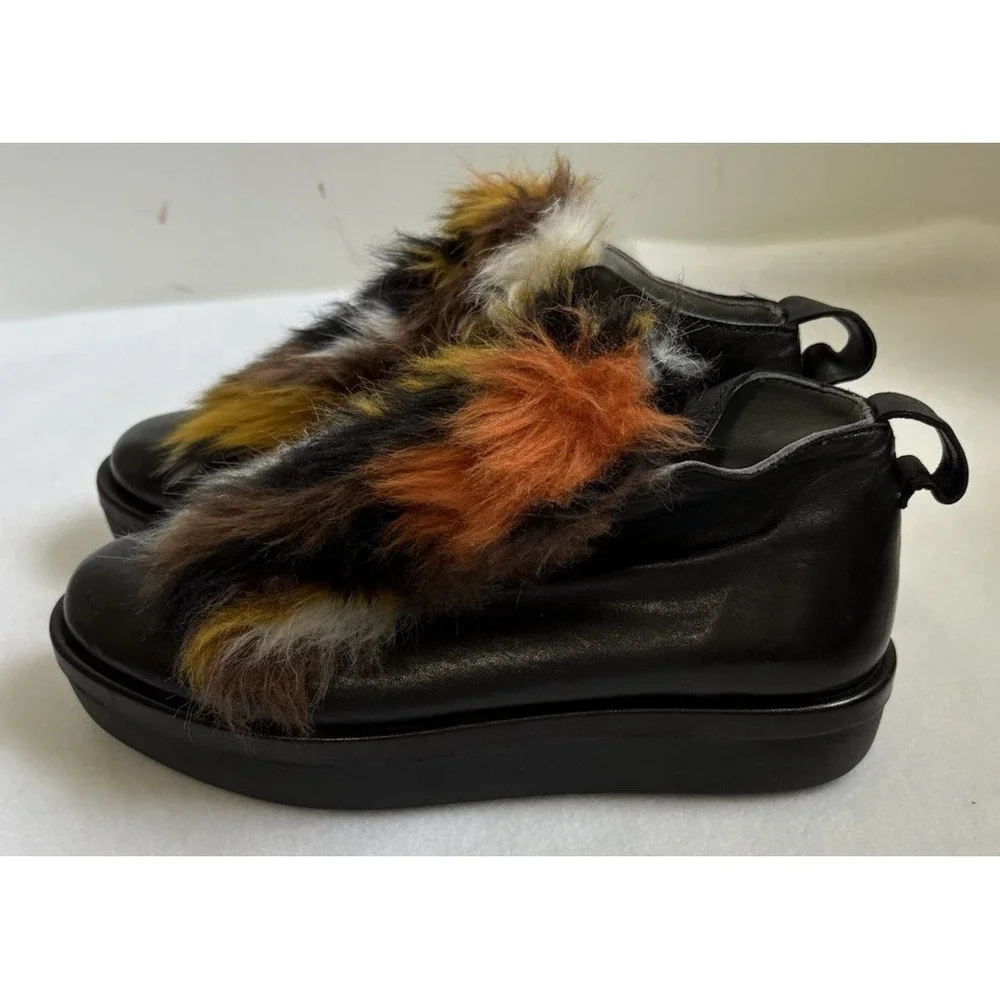 Andia Fora Black Leather Shearling Platform Sneakers‎ Womens 39 Funky Whimsygoth